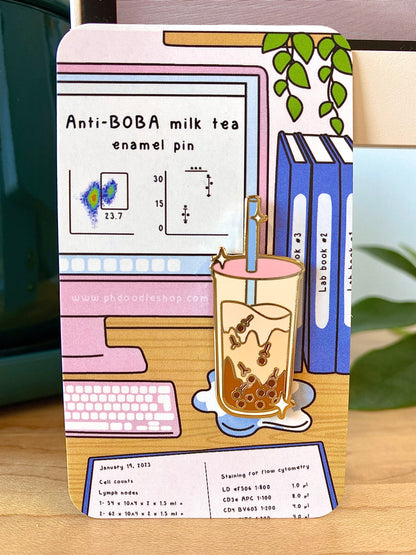 Anti-boba milk tea enamel pin