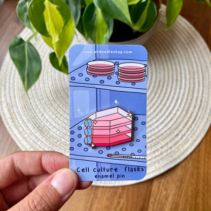 Cell culture flasks enamel pin (blue)