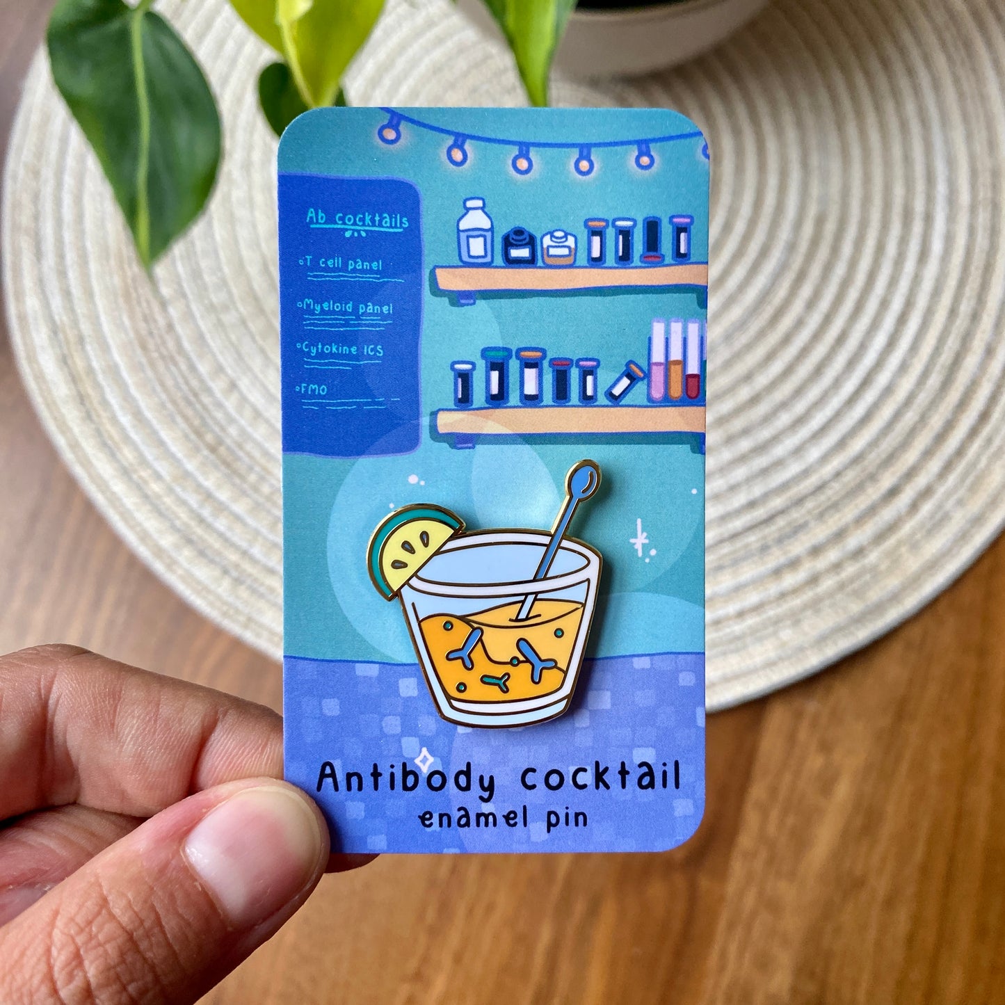 Antibody cocktail enamel pin