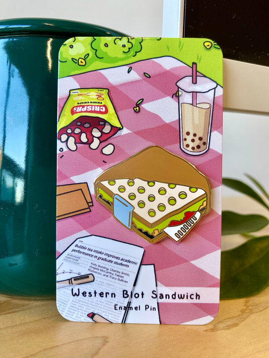 Western blot sandwich enamel pin