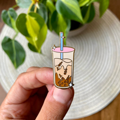 Anti-boba milk tea enamel pin