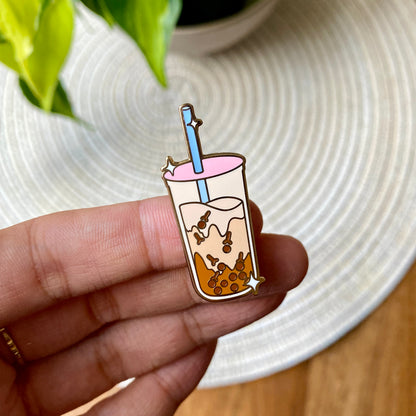 Anti-boba milk tea enamel pin